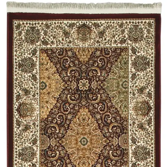 10' Red Light Brown And Ivory Oriental Runner Rug With Fringe Photo 5