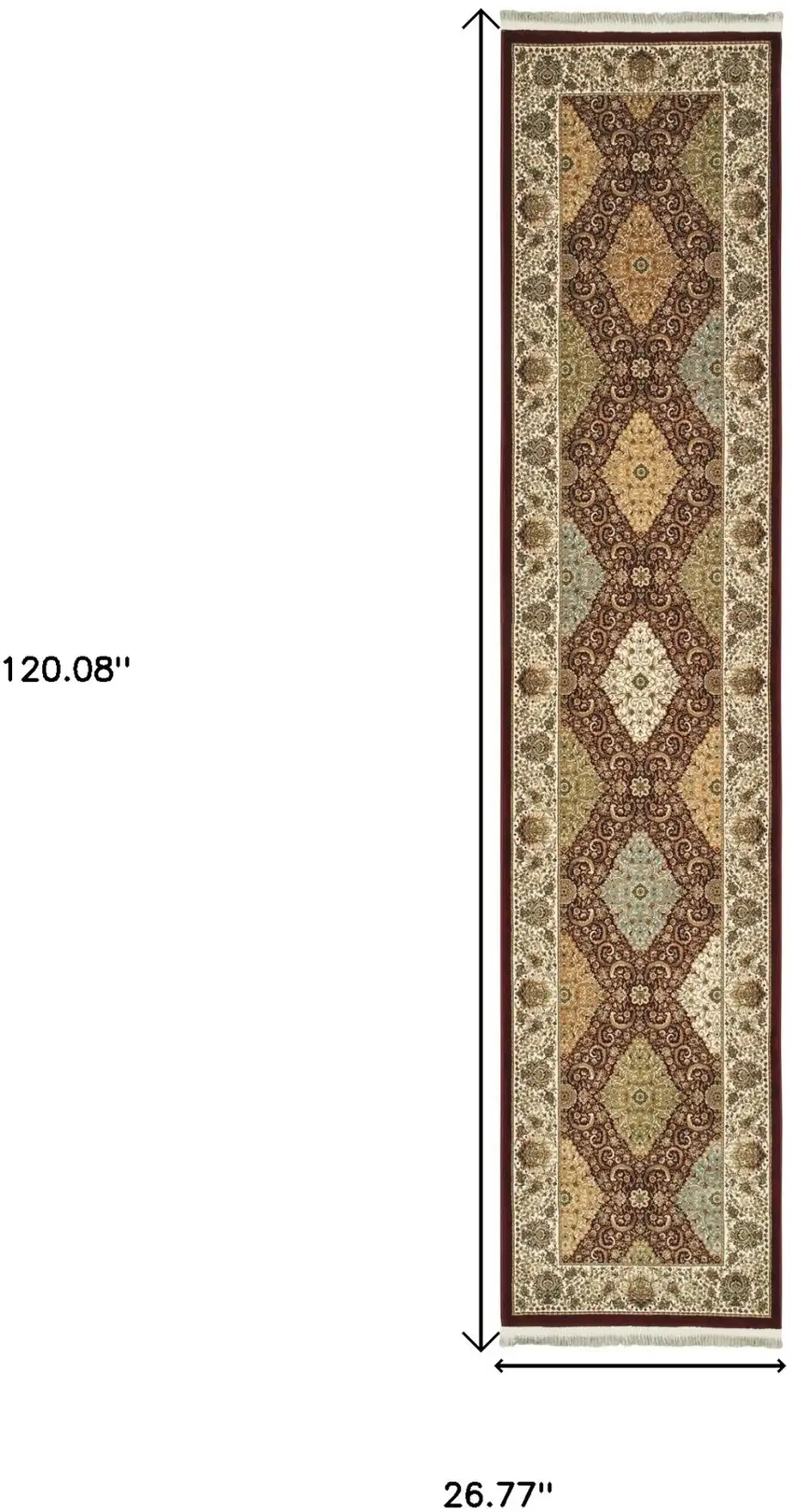 10' Red Light Brown And Ivory Oriental Runner Rug With Fringe Photo 3