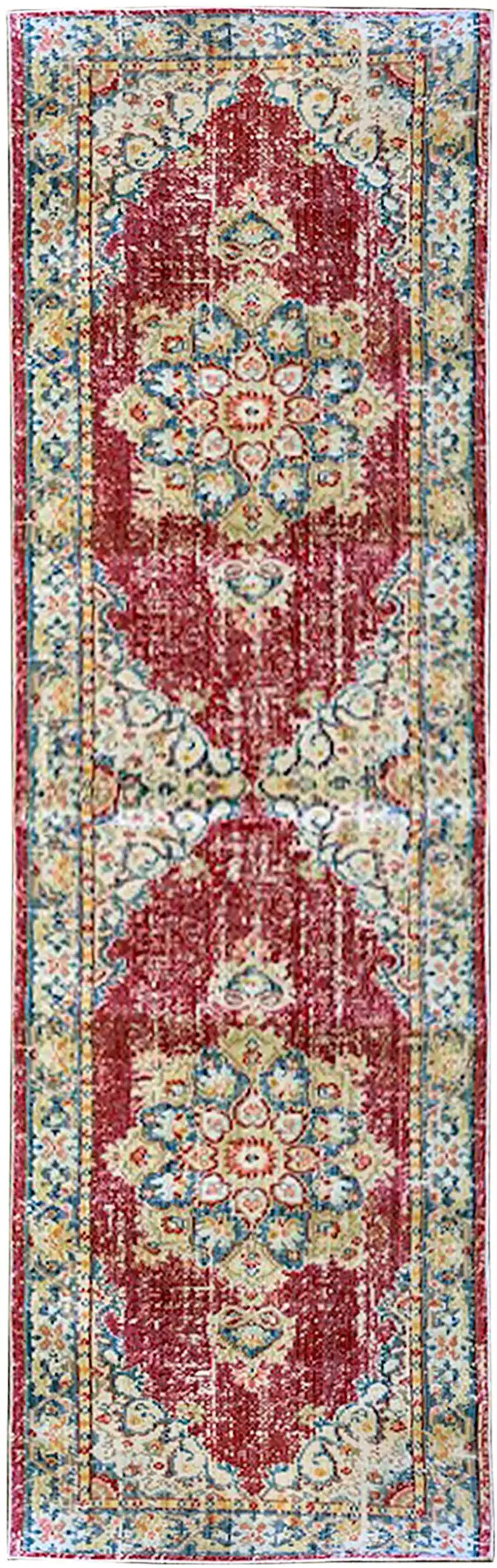 8' Red Medallion Power Loom Runner Rug Photo 1