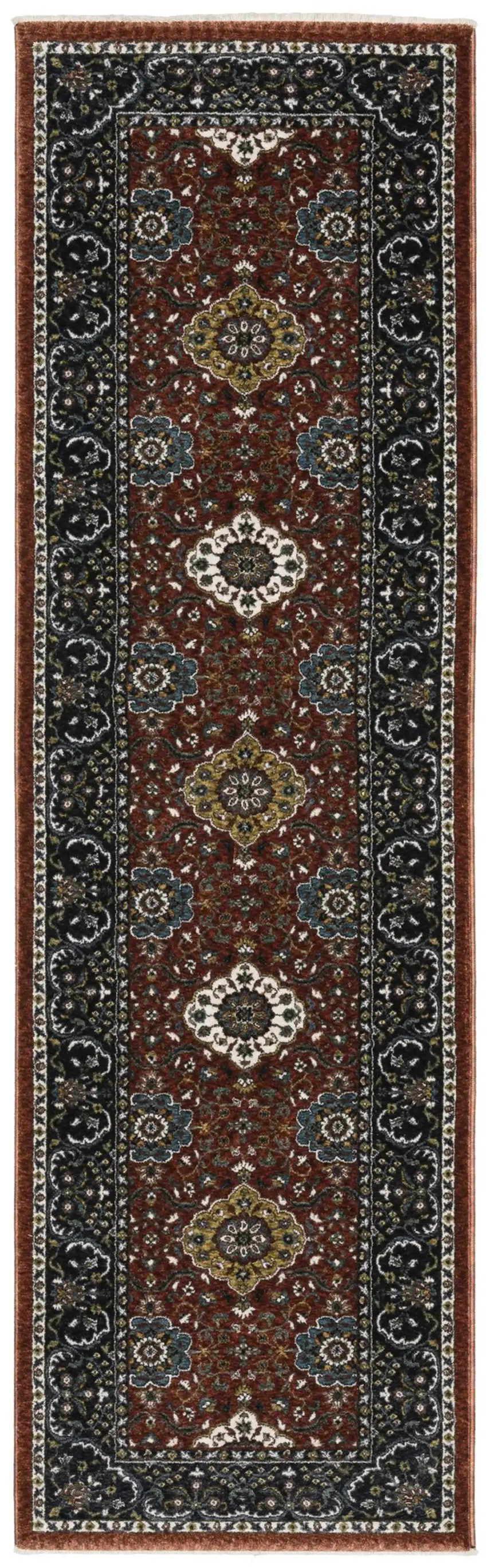 8' Red Medallion Runner Rug With Fringe Photo 2