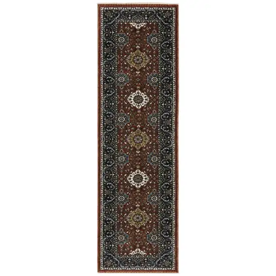 8' Red Medallion Runner Rug With Fringe Photo 2