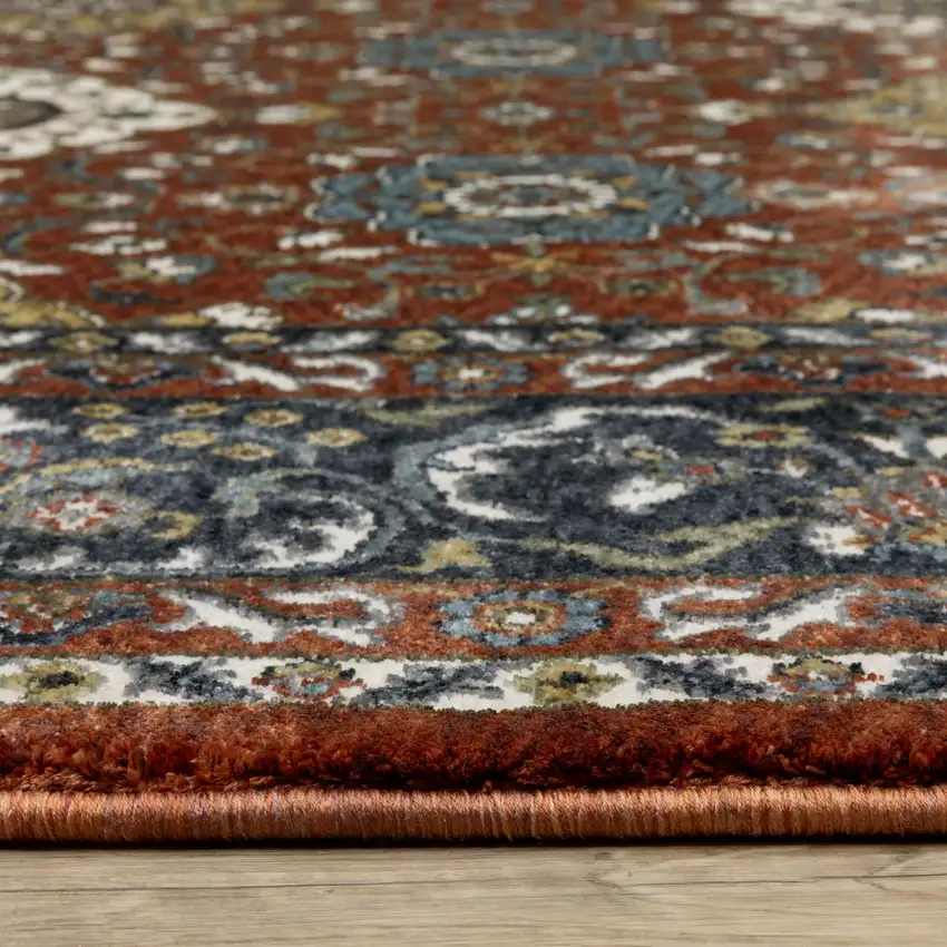 8' Red Medallion Runner Rug With Fringe Photo 6
