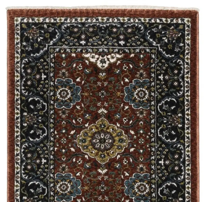 8' Red Medallion Runner Rug With Fringe Photo 5