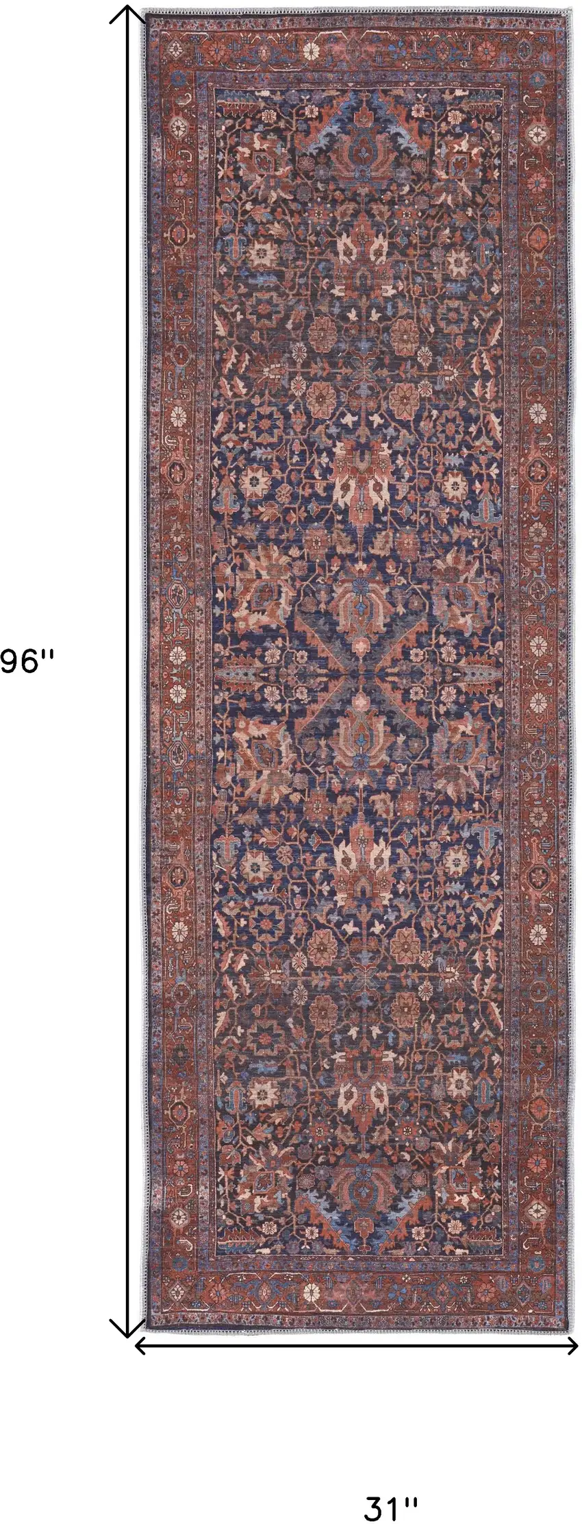 8' Red Orange And Blue Floral Power Loom Runner Rug Photo 7