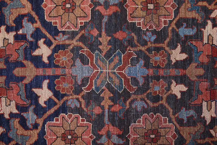 8' Red Orange And Blue Floral Power Loom Runner Rug Photo 3