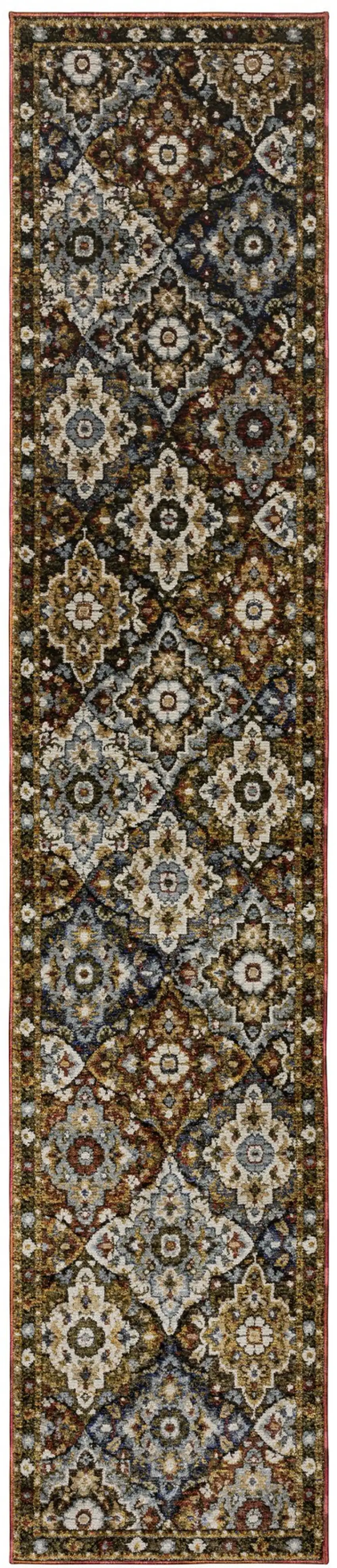 12' Red Orange And Ivory Medallion Runner Rug Photo 4