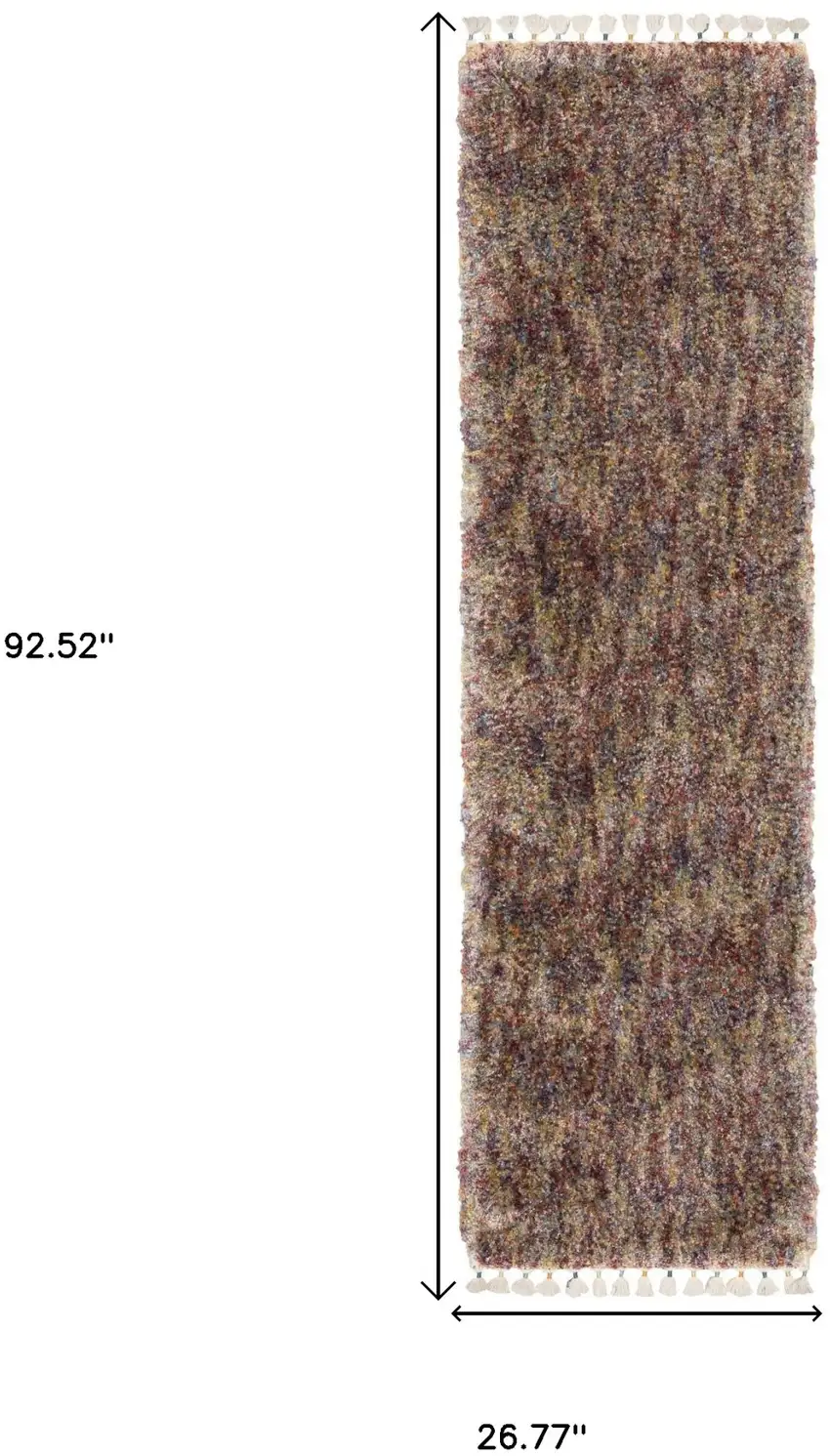 8' Red Orange And Yellow Abstract Shag Runner Rug With Fringe Photo 3