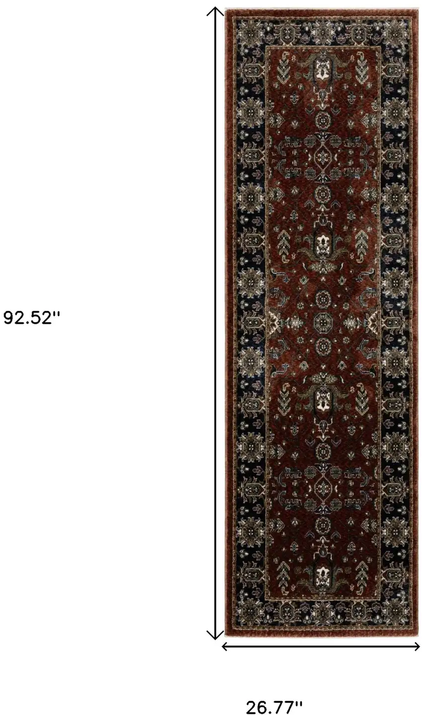 8' Red Oriental Runner Rug With Fringe Photo 3