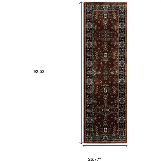 8' Red Oriental Runner Rug With Fringe Photo 3