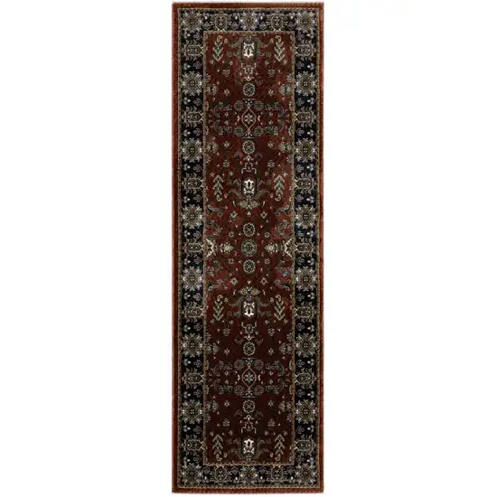 8' Red Oriental Runner Rug With Fringe Photo 2