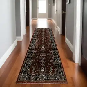 Photo of 8' Red Oriental Runner Rug With Fringe