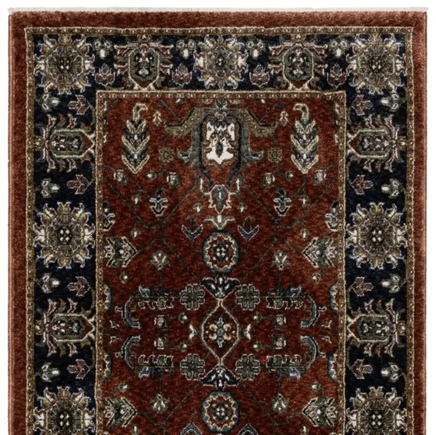 8' Red Oriental Runner Rug With Fringe Photo 8