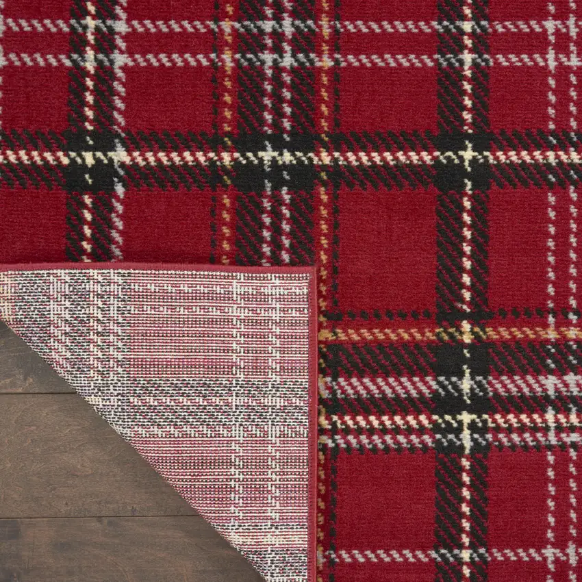 6' Red Plaid Runner Rug Photo 9
