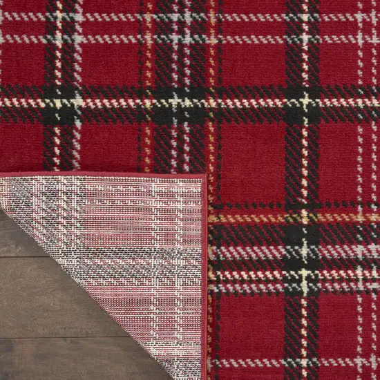 6' Red Plaid Runner Rug Photo 9