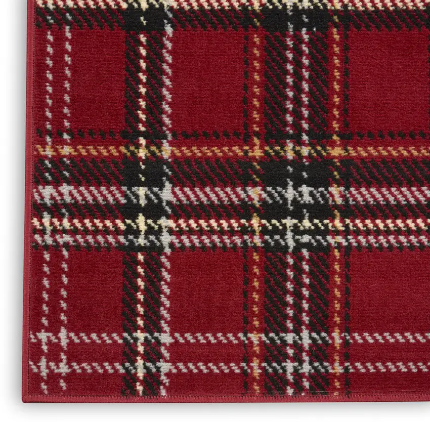 6' Red Plaid Runner Rug Photo 8