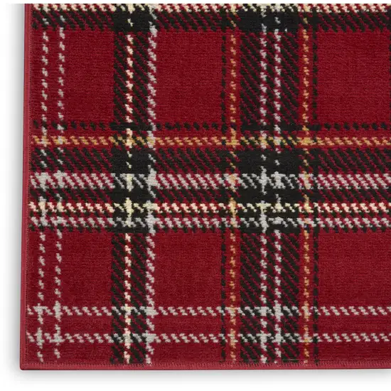 6' Red Plaid Runner Rug Photo 8