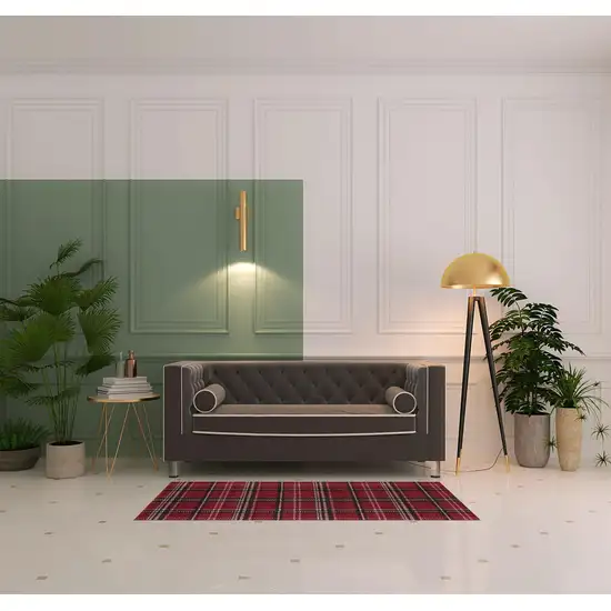 6' Red Plaid Runner Rug Photo 1