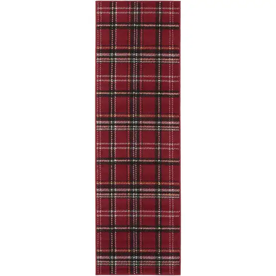 6' Red Plaid Runner Rug Photo 2