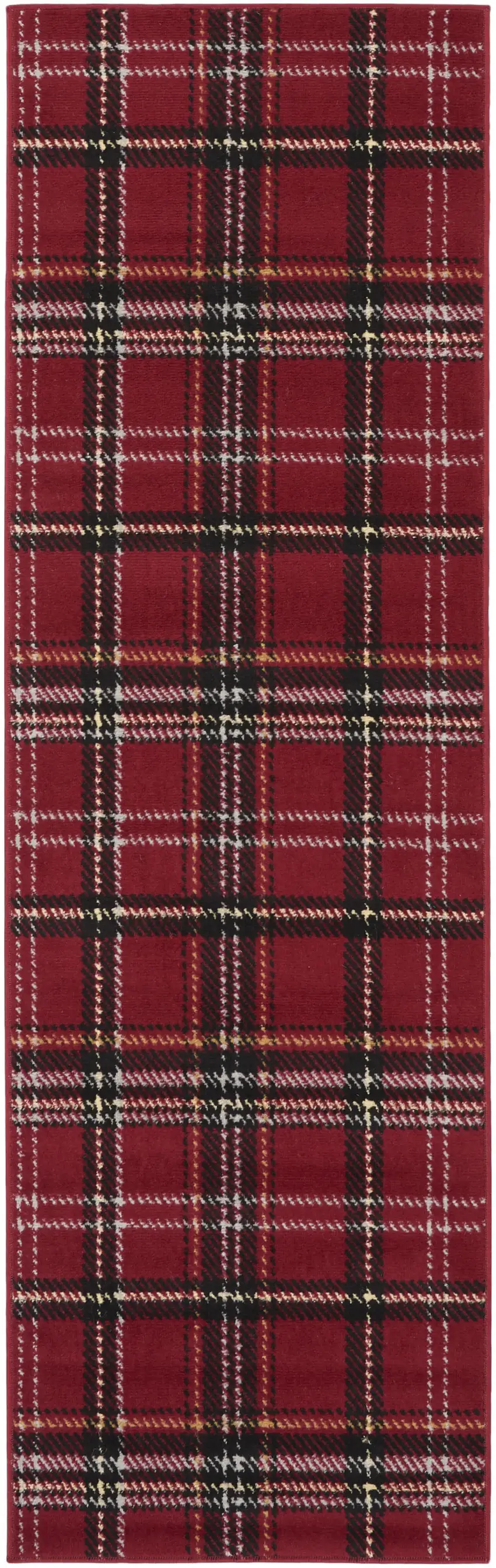 6' Red Plaid Runner Rug Photo 2