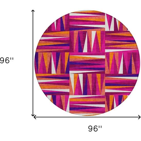 8' Red Purple And Copper Round Geometric Washable Indoor Outdoor Area Rug Photo 3