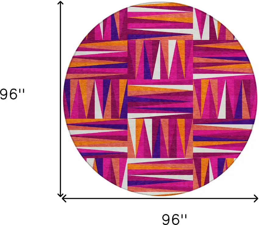 8' Red Purple And Copper Round Geometric Washable Indoor Outdoor Area Rug Photo 3