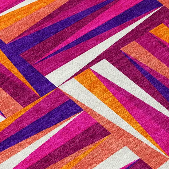 8' Red Purple And Copper Round Geometric Washable Indoor Outdoor Area Rug Photo 5