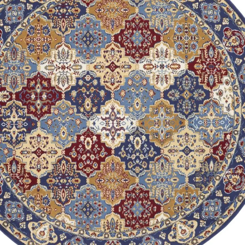 8' Red Round Damask Power Loom Area Rug Photo 1