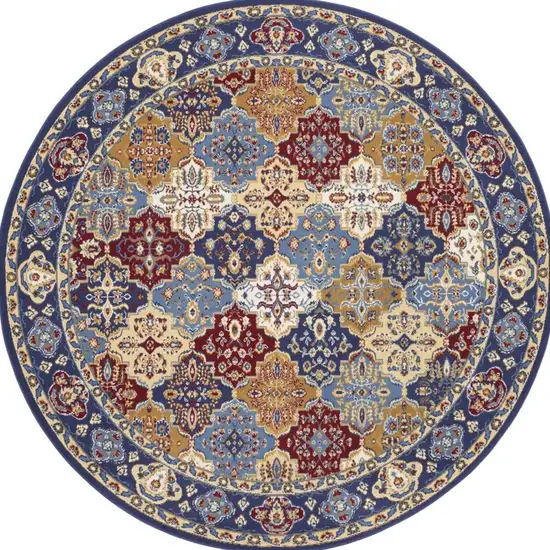 8' Red Round Damask Power Loom Area Rug Photo 3