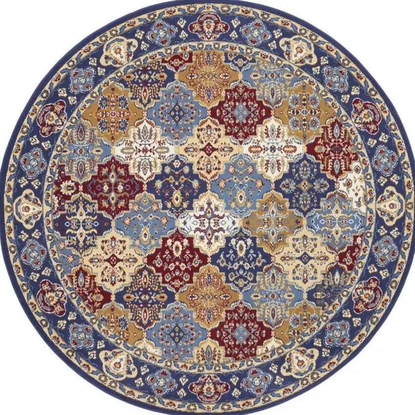 8' Red Round Damask Power Loom Area Rug Photo 3