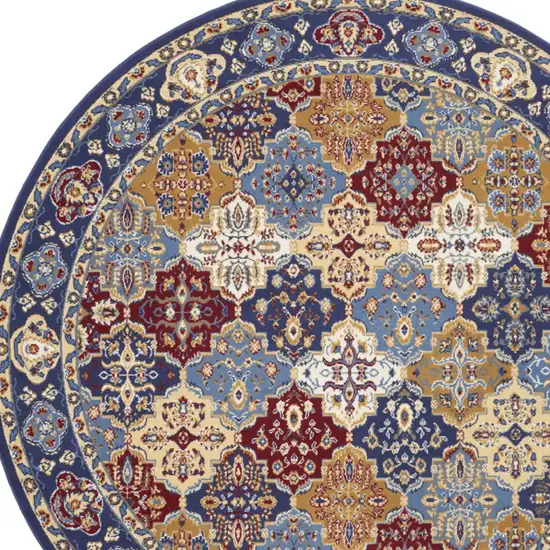 8' Red Round Damask Power Loom Area Rug Photo 4