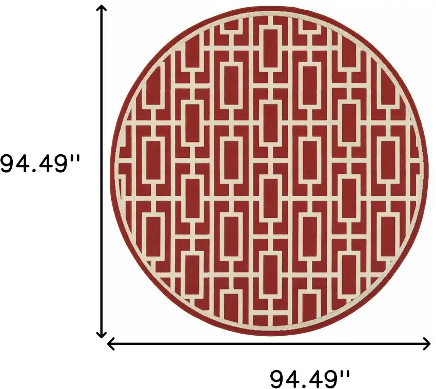 8' Red Round Geometric Stain Resistant Indoor Outdoor Area Rug Photo 4