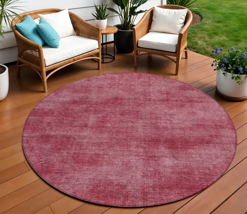 8' Red Round Washable Indoor Outdoor Area Rug Photo 1