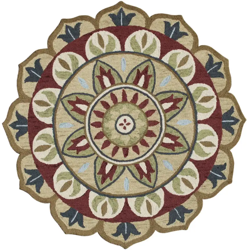 4' Red Round Wool Floral Hand Tufted Area Rug Photo 4