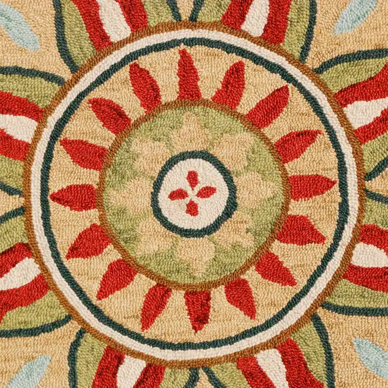 4' Red Round Wool Floral Hand Tufted Area Rug Photo 7