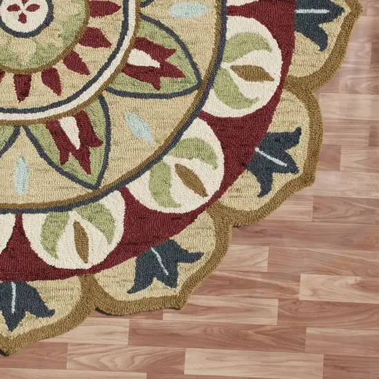 4' Red Round Wool Floral Hand Tufted Area Rug Photo 8