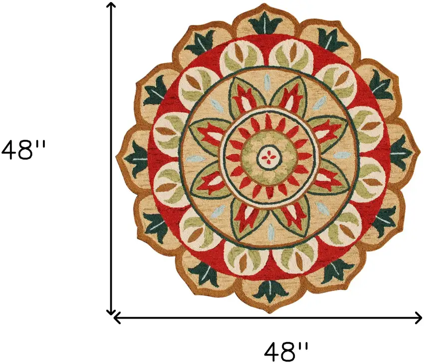 4' Red Round Wool Floral Hand Tufted Area Rug Photo 9