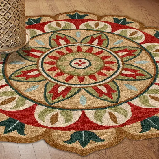 4' Red Round Wool Floral Hand Tufted Area Rug Photo 3
