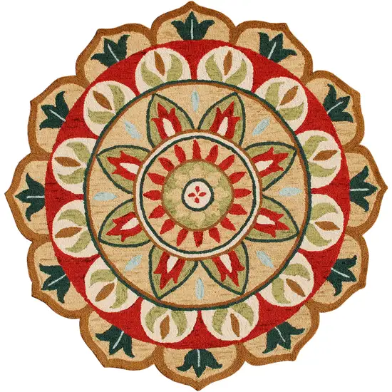 4' Red Round Wool Floral Hand Tufted Area Rug Photo 1