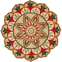 Photo of 4' Red Round Wool Floral Hand Tufted Area Rug