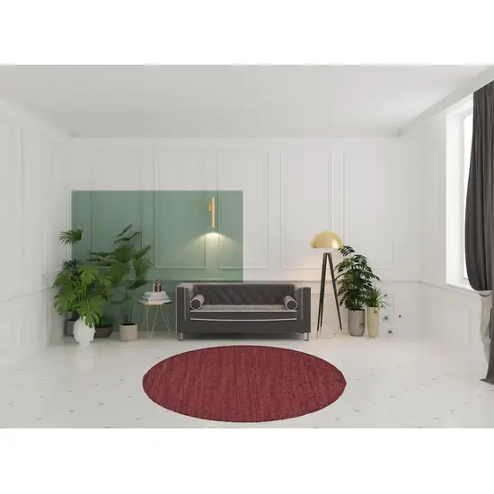 8' Red Round Wool Hand Woven Stain Resistant Area Rug Photo 2