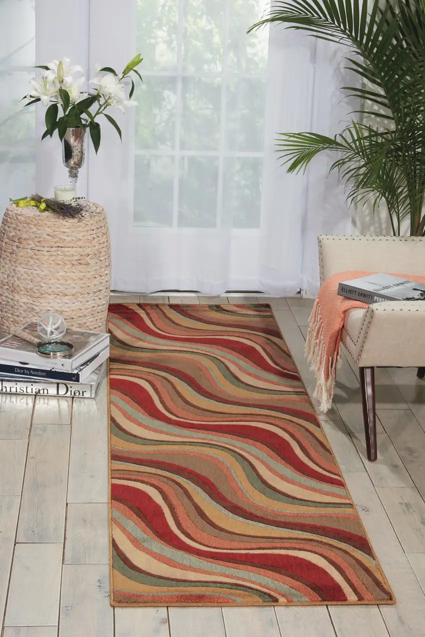 8' Red Striped Runner Rug Photo 4