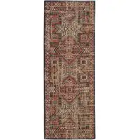 Photo of 8' Red Tan And Black Abstract Power Loom Distressed Stain Resistant Runner Rug