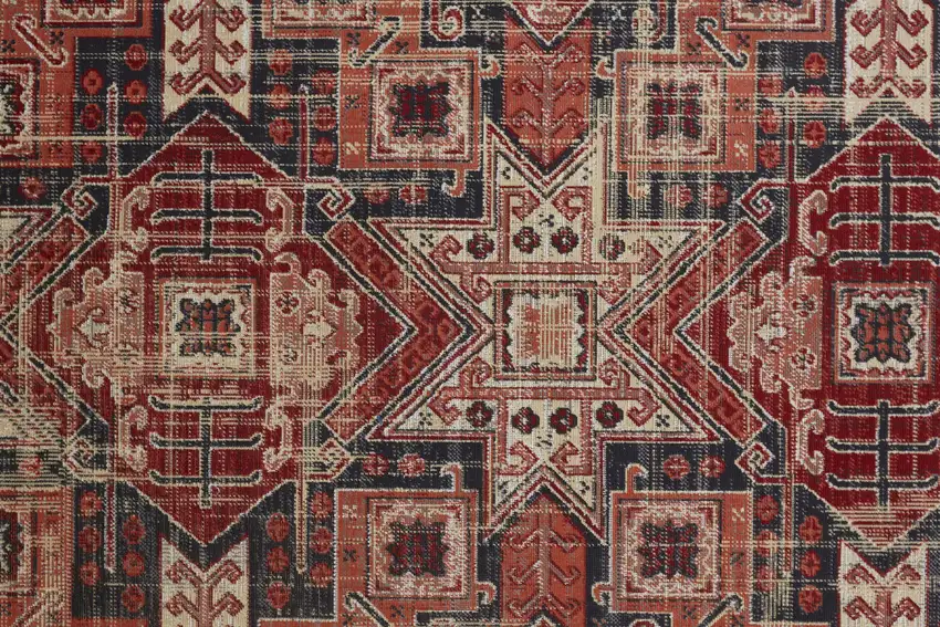 8' Red Tan And Black Abstract Power Loom Distressed Stain Resistant Runner Rug Photo 3