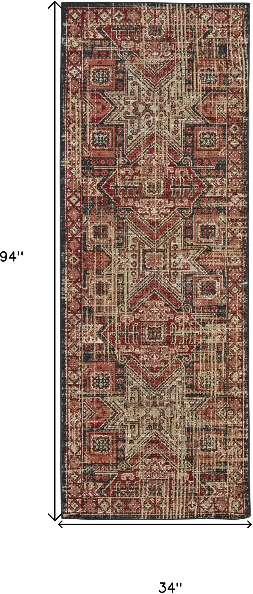 8' Red Tan And Black Abstract Power Loom Distressed Stain Resistant Runner Rug Photo 7