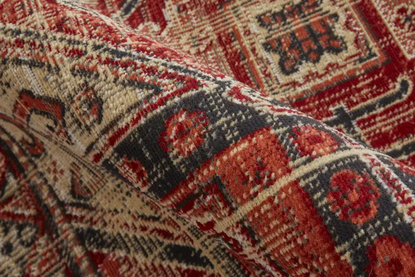 8' Red Tan And Black Abstract Power Loom Distressed Stain Resistant Runner Rug Photo 6
