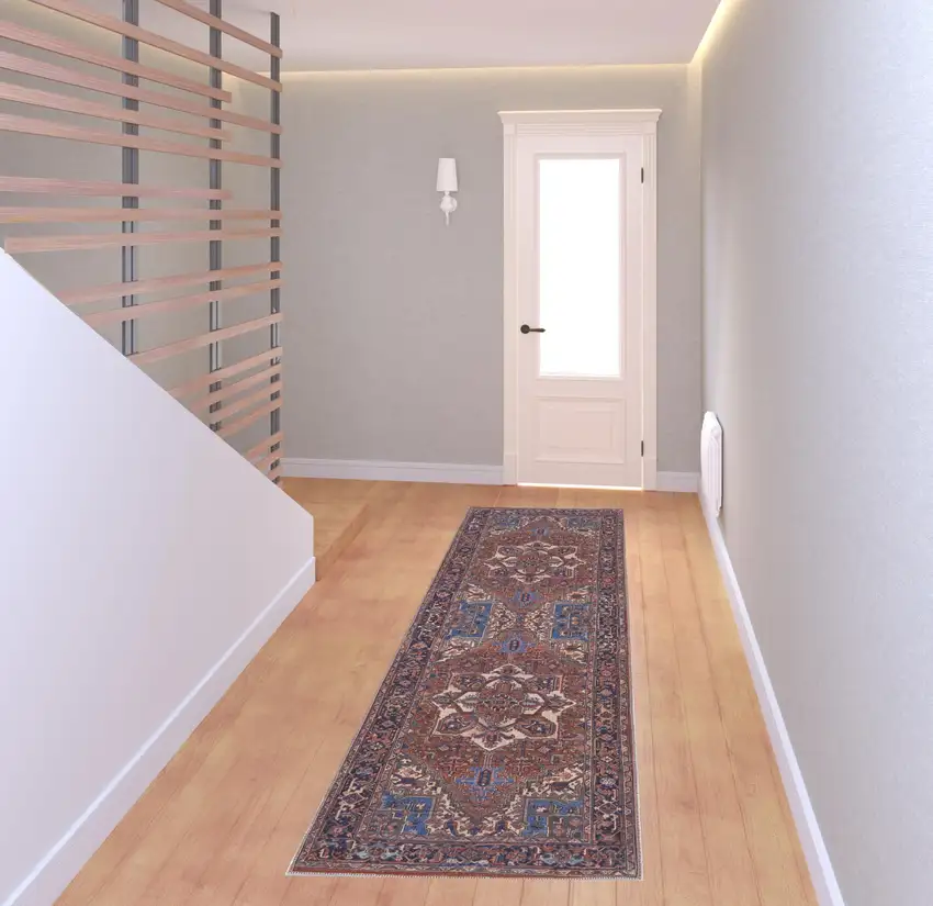 8' Red Tan And Blue Floral Power Loom Runner Rug Photo 2