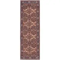 Photo of 8' Red Tan And Blue Floral Power Loom Runner Rug