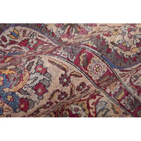 8' Red Tan And Pink Floral Power Loom Runner Rug Photo 6