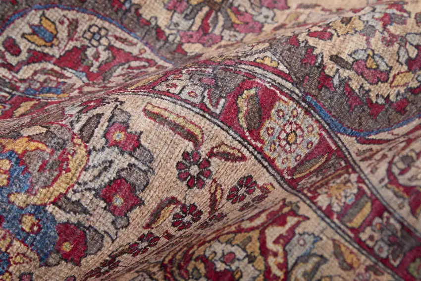 8' Red Tan And Pink Floral Power Loom Runner Rug Photo 6