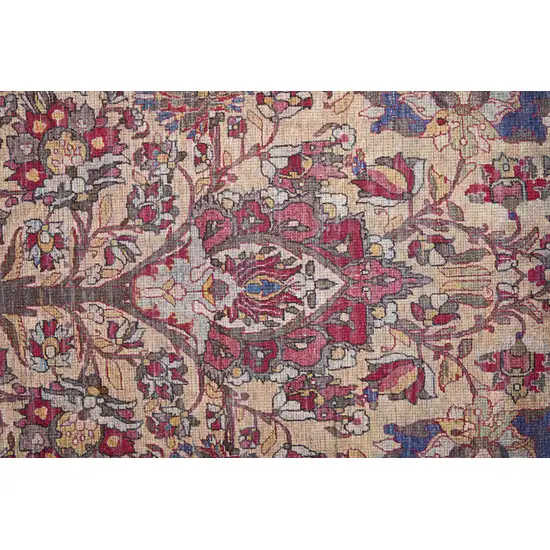 8' Red Tan And Pink Floral Power Loom Runner Rug Photo 3